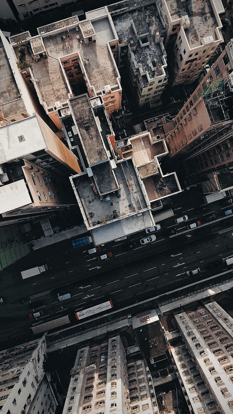 buildings, roads, aerial view, city, HD phone wallpaper
