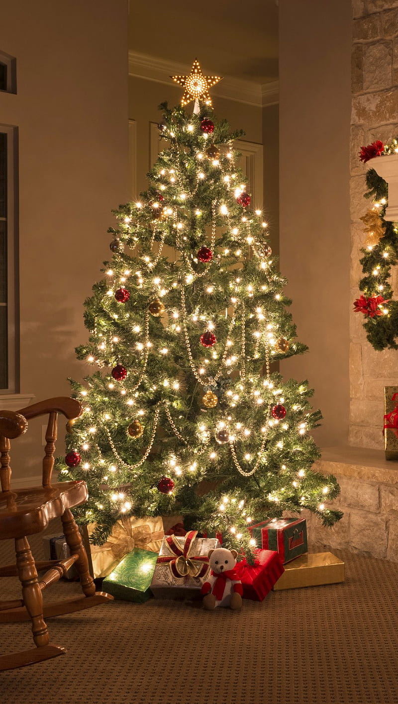 Christmas Decor, festive, lights, tree, HD phone wallpaper