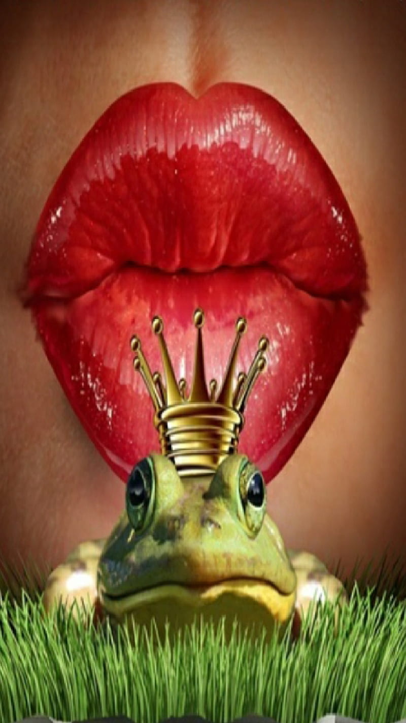 Just One Kiss, charming, crown, fairytale, frog, lips, love, prince, HD phone wallpaper