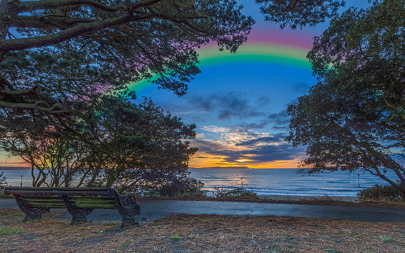 Rainbow Over the Lake, rainbow, nature, lake, HD wallpaper