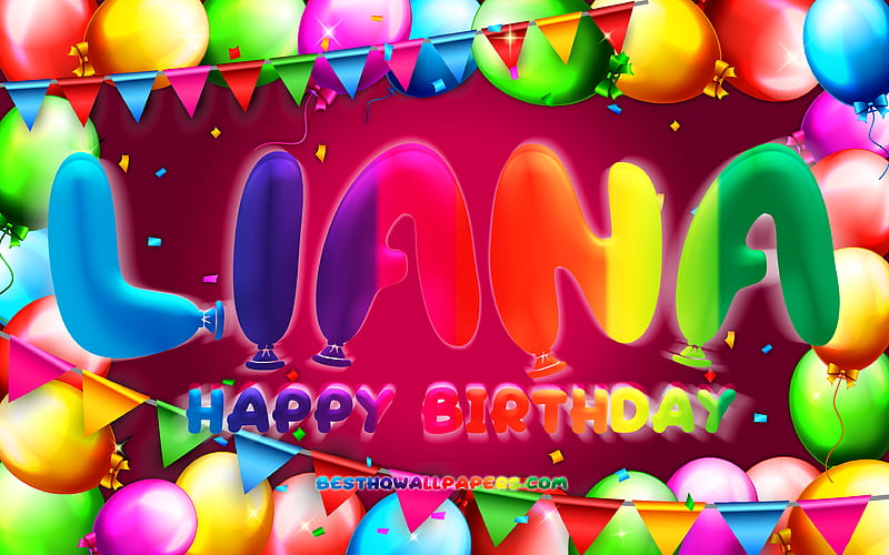Happy Birtay Liana colorful balloon frame, Liana name, purple background, Liana Happy Birtay, Liana Birtay, popular american female names, Birtay concept, Liana, HD wallpaper