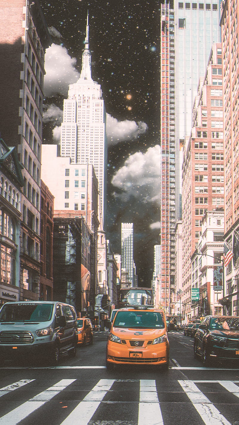 Glowing New York, New york, america, collage, retro, road, space ...