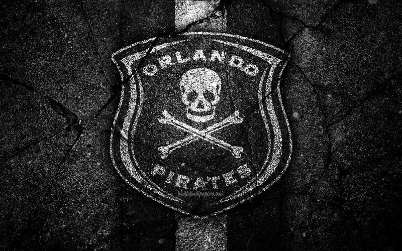 Orlando Pirates FC emblem, South African Premier League, soccer, logo, South Africa, grunge, Orlando Pirates, black stone, asphalt texture, football, FC Orlando Pirates, HD wallpaper