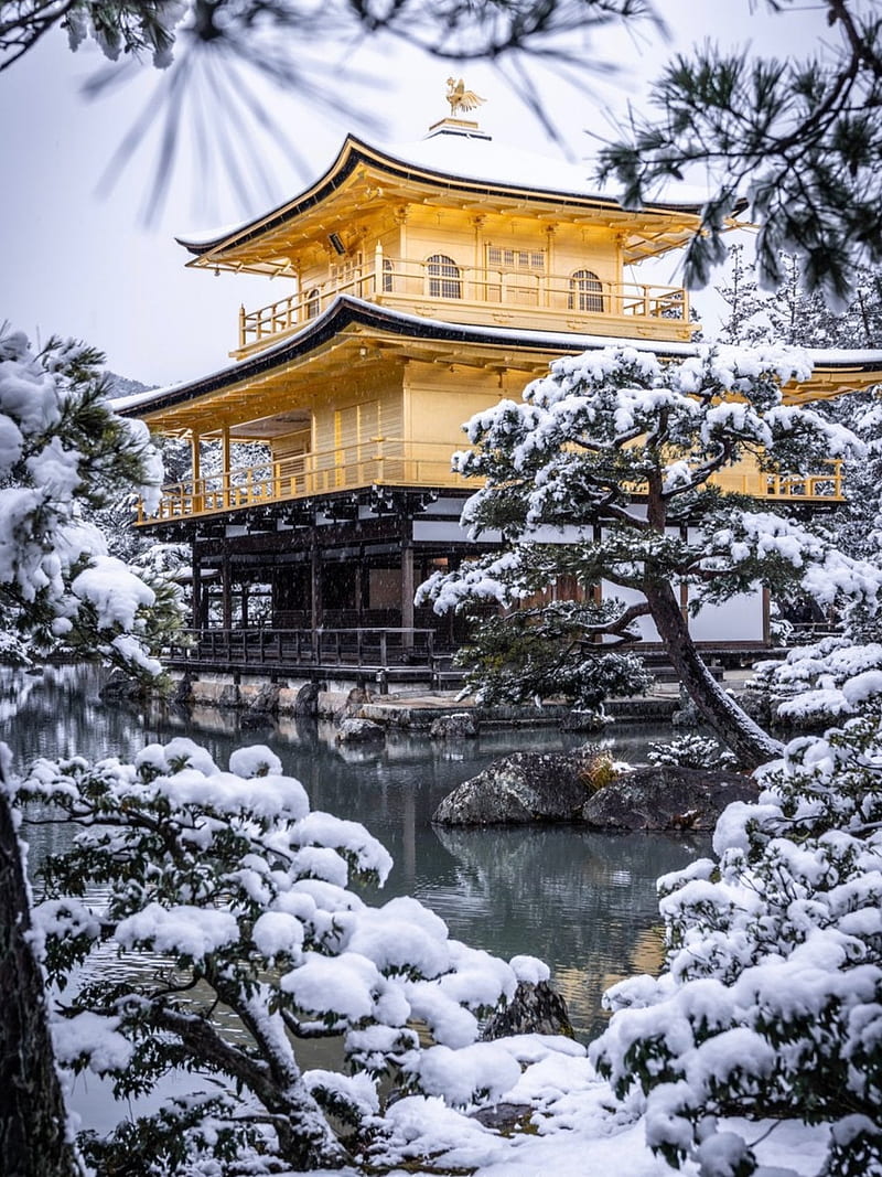 Snow in Japan, shrine, HD phone wallpaper