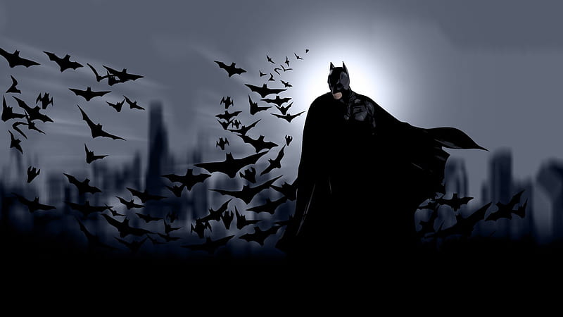 Batman With Backlight In Bats Background Batman, HD wallpaper