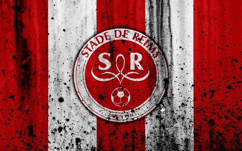 FC Stade Reims logo, Ligue 2, stone texture, France, Stade Reims, grunge, soccer, football club, Liga 2, Stade Reims FC, HD wallpaper