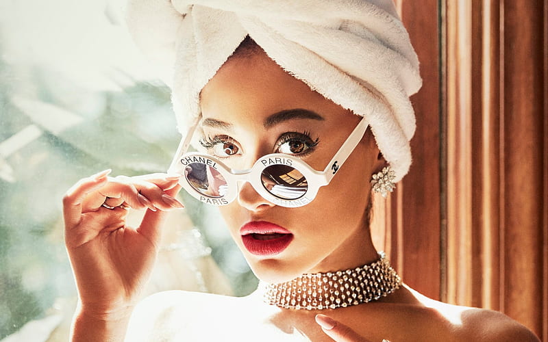 Ariana Grande, american singer, portrait, girl in glasses, brunette, make-up, HD wallpaper
