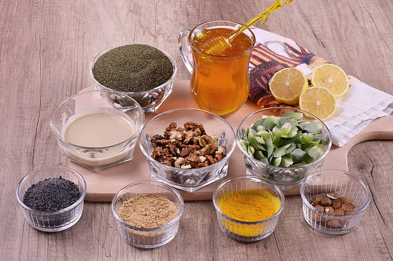 Cooking ingredients, Glasses, Ingredients, Spices, Honey, Cooking, Colors, Herbs, HD wallpaper