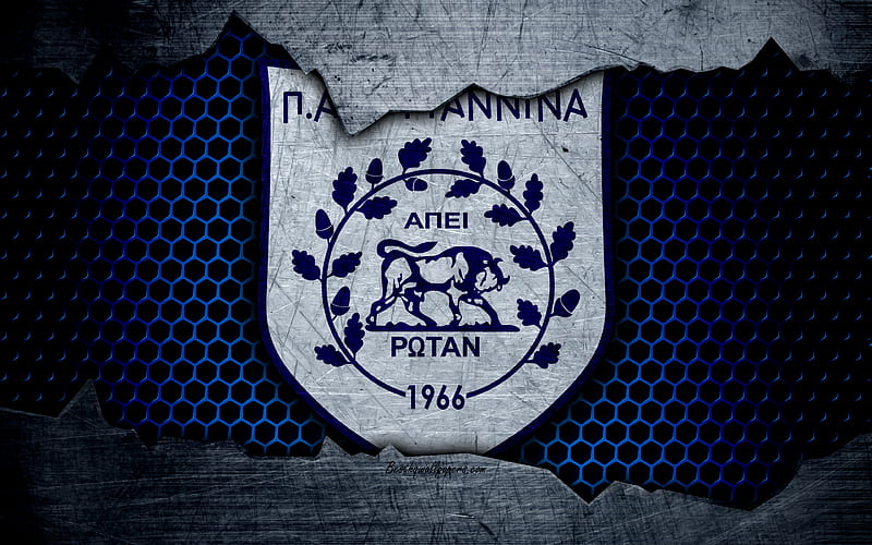 Giannina logo, Greek Super League, soccer, football club, Greece, PAS Giannina, grunge, metal texture, Giannina FC, HD wallpaper