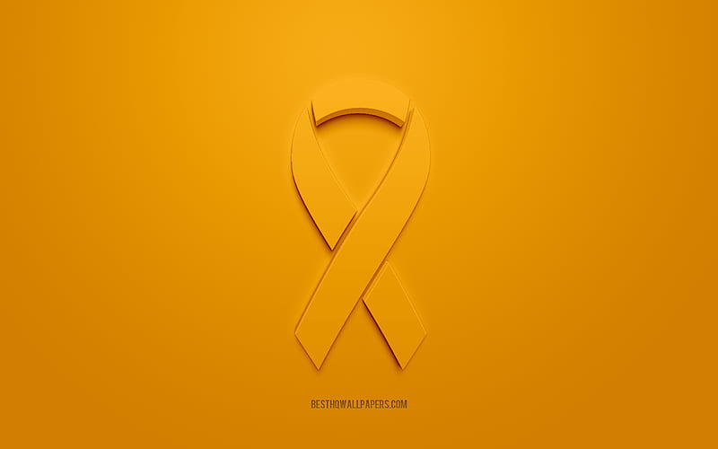 Leukemia Cancer ribbon, creative 3D logo, orange 3d ribbon, Leukemia Cancer Awareness ribbon, Leukemia Cancer, orange background, Cancer ribbons, Awareness ribbons, HD wallpaper