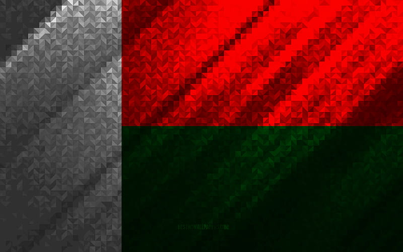 Flag of Madagascar, multicolored abstraction, Madagascar mosaic flag, Madagascar, mosaic art, Madagascar flag, HD wallpaper