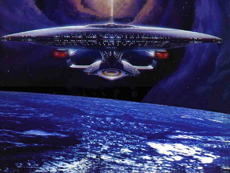 Enterprise D over Earth, enterprise d, star trek, HD wallpaper