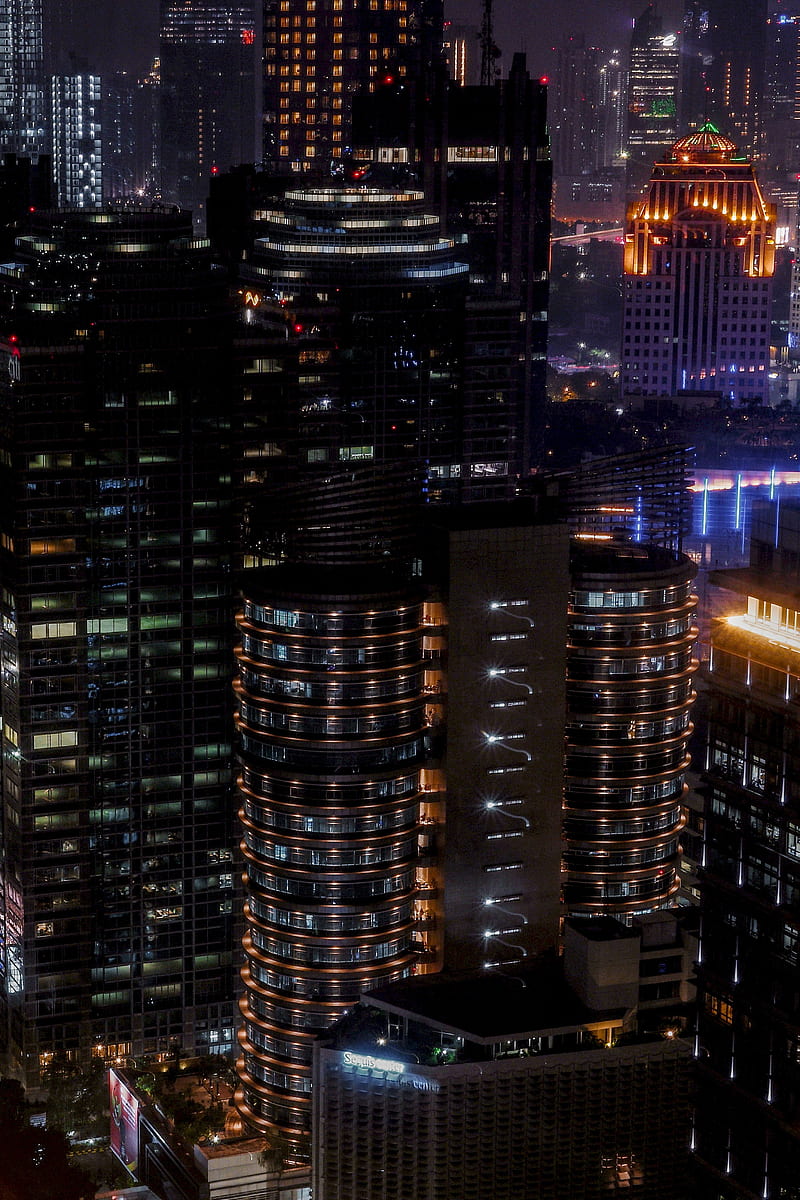 night city, city lights, skyscrapers, jakarta, indonesia, HD phone wallpaper