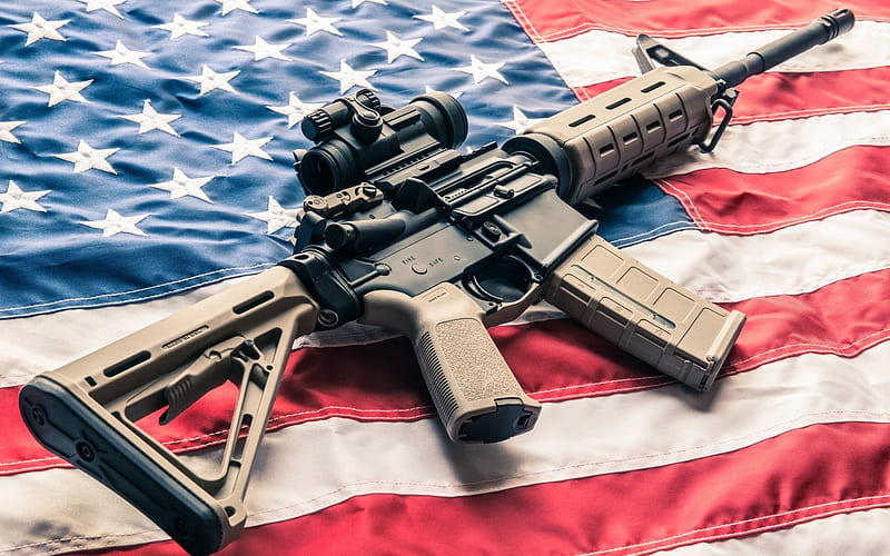 assault rifle, AR-15, American flag, USA flag, United States, HD wallpaper
