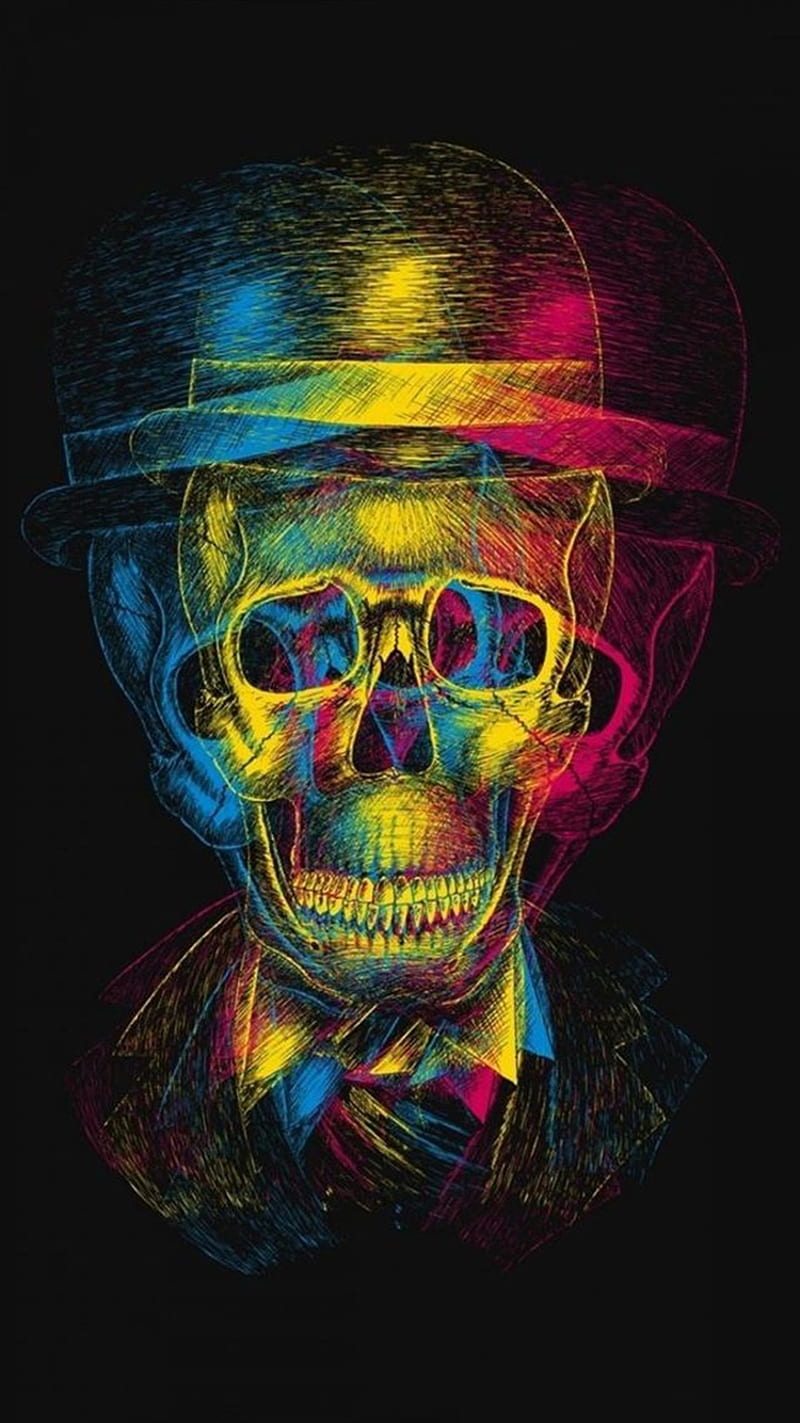 Overlapping, art, colorful, iphone, skull, HD phone wallpaper