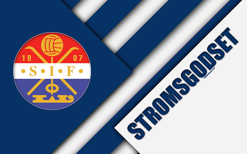 Stromsgodset IF logo, material design, Norwegian football club, emblem, blue white abstraction, Eliteserien, Drammen, Norway, football, geometric background, Stromsgodset Toppfotball, HD wallpaper