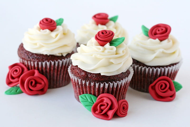 Cupcakes Roses, cupcakes, food, rose, sugar, cream, dessert, sweet, HD wallpaper