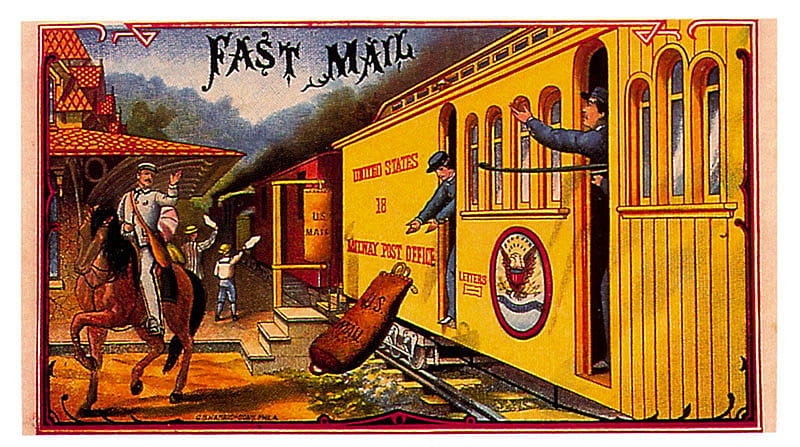 Fast Mail, folk art, train, cigar box, horse, other, HD wallpaper