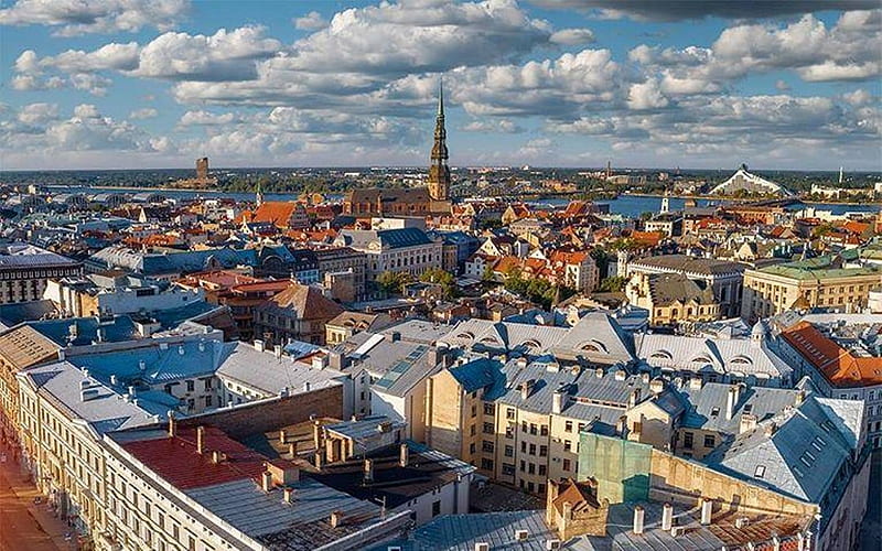 Riga, Latvia, Latvia, Riga, clouds, cityscape, panorama, HD wallpaper