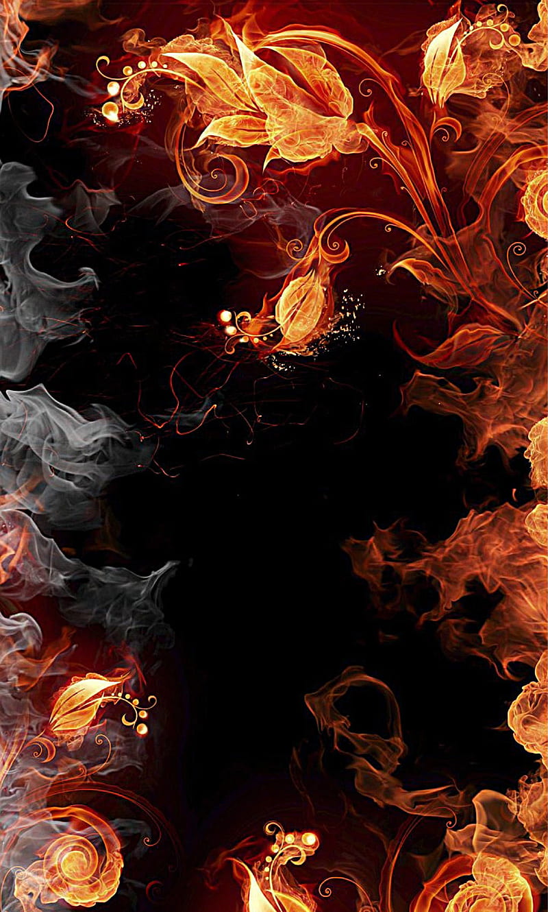 Flaming Bouquet, flames, flowers, smoke, HD phone wallpaper