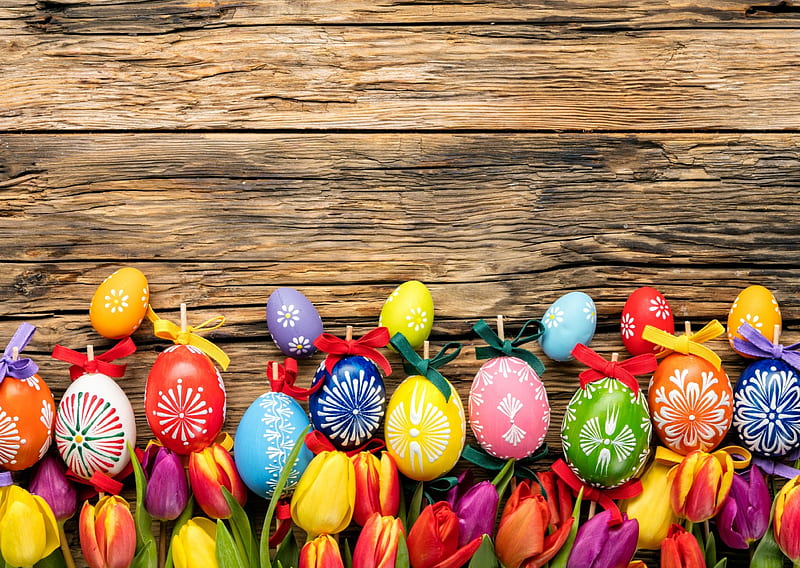 Easter, spring time, colorful, easter eggs, holiday, colors, spring, still life, tulips, happy easter, tulips world, tulip, HD wallpaper