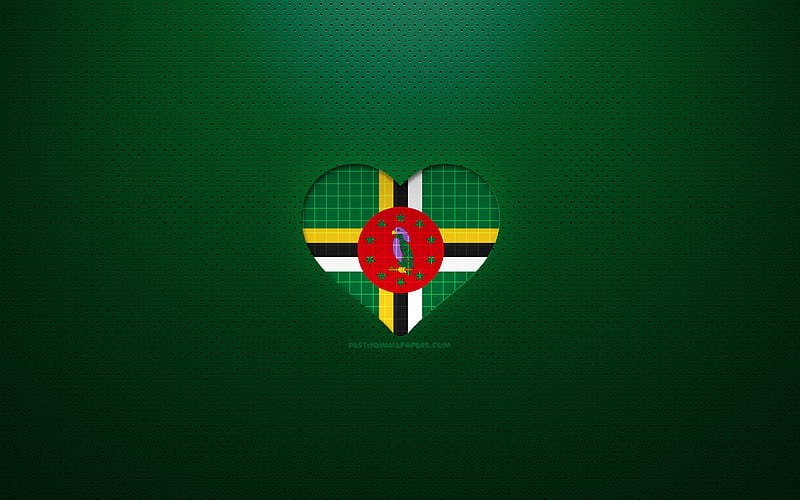 I Love Dominica North American countries, green dotted background, Dominican flag heart, Dominica, favorite countries, Love Dominica, Dominican flag, HD wallpaper