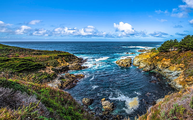 Big Sur, bay, ocean, seascape, Santa Lucia, California, Pacific Ocean, coast, USA, HD wallpaper