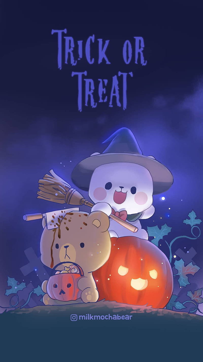 Milk and Mocha, bears, cute, halloween, treat, HD phone wallpaper | Peakpx