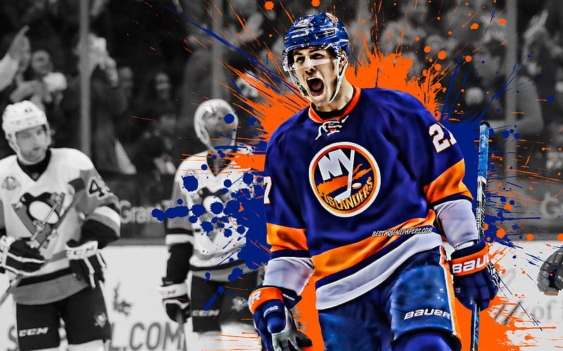Anders Lee, American hockey player, New York Islanders, striker, orange  blue paint splashes, HD wallpaper | Peakpx
