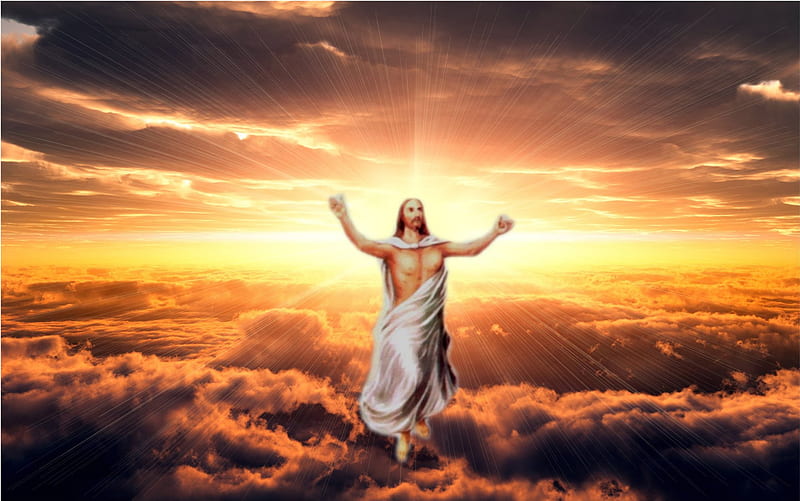 Jesus Christ victorious, risen, christ, jesus, paradise, heaven, god, HD wallpaper