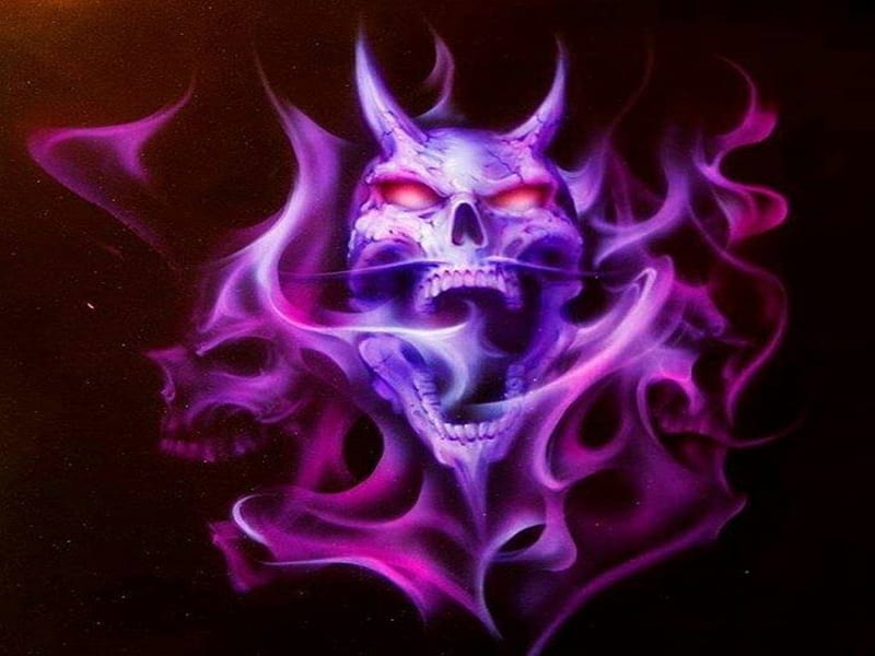 purple skull, death, skull, dark, HD wallpaper