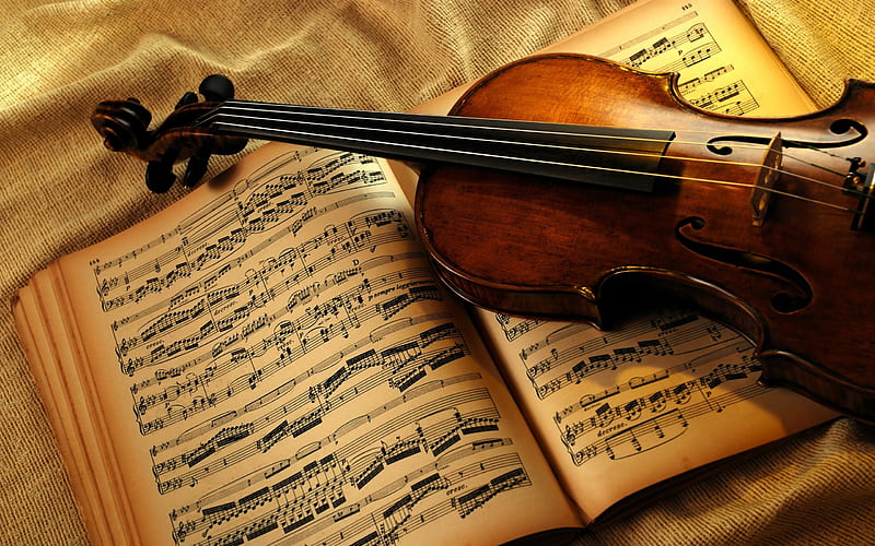 violin and notes-music theme, HD wallpaper