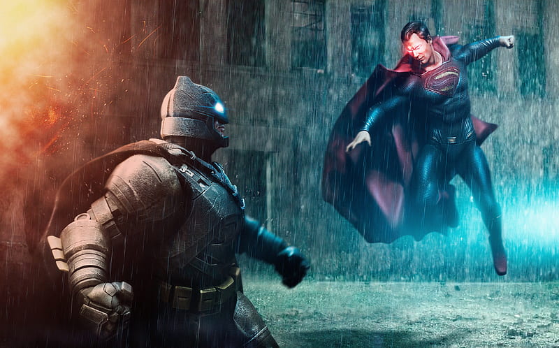 superman vs batman, raining, scenic, digital art, Movies, HD wallpaper