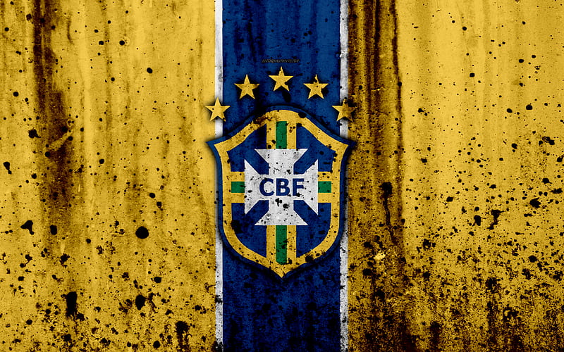 Brazil national football team emblem, grunge, South America, football, stone texture, soccer, Brazil, logo, South American national teams, HD wallpaper