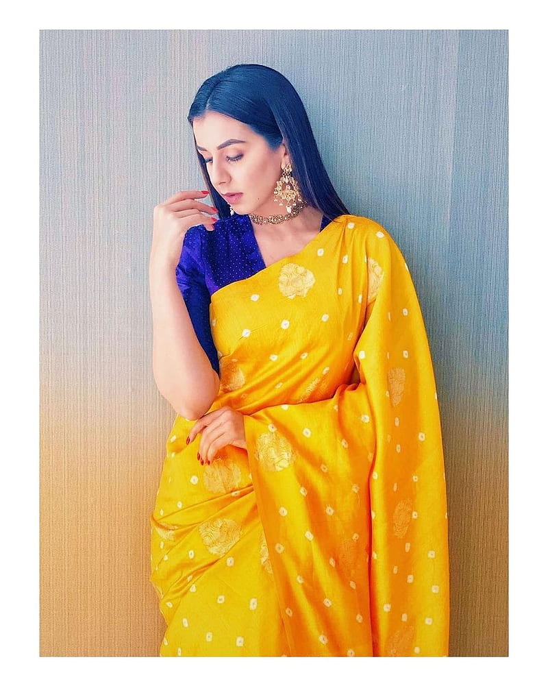 Nikki Galrani, sari, fashion design, HD phone wallpaper