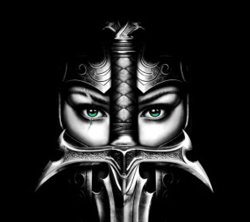 DARK KNIGHT, sword, knight, green eyes, dark, HD wallpaper