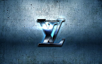 Louis Vuitton metal logo, blue metal background, artwork, Louis Vuitton, brands, Louis Vuitton 3D logo, creative, Louis Vuitton logo, HD wallpaper