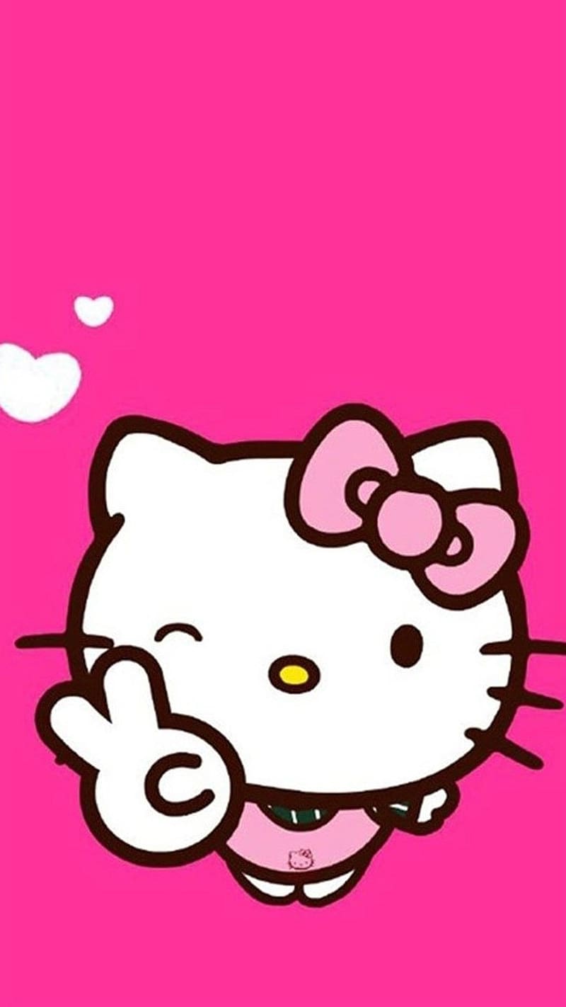 Cute Hello Kitty Showing Peace Sign, cute hello kitty, peace sign, cartoon, kitty white, HD phone wallpaper