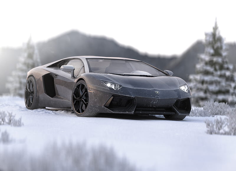 Lamborghini Aventador In Ice , lamborghini-aventador, lamborghini, carros, HD wallpaper