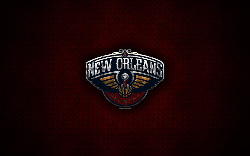 New Orleans Pelicans American Basketball Club, metal logo, creative art, NBA, emblem, red metal background, New Orleans, Louisiana, USA, basketball, National Basketball Association, Western Conference, HD wallpaper