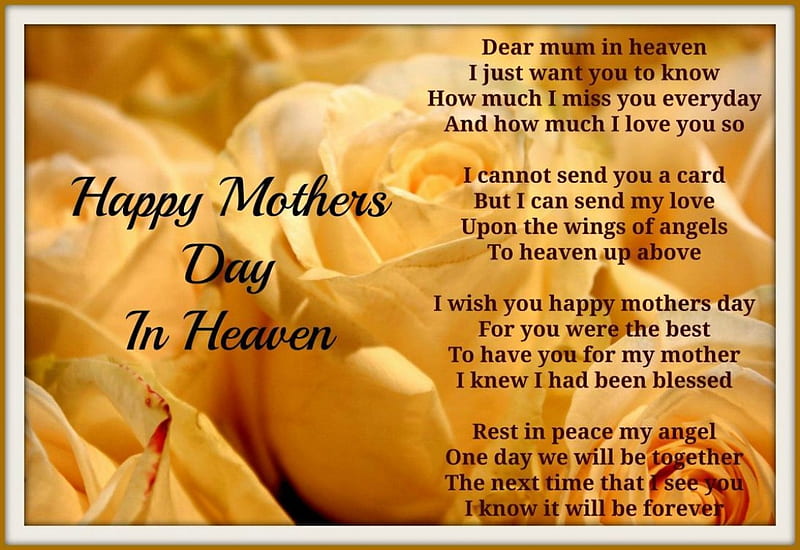 Mother's Day In Heaven, text, words, roses, Mothers Day, Heaven, message, quote, Happy Mothers Day, flowers, HD wallpaper