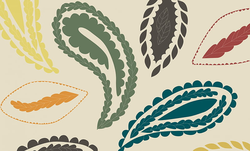 Harvest Paisley, pattern, red, fall, brown, orange, paisley, tan, green, fabric, texture, blue, HD wallpaper