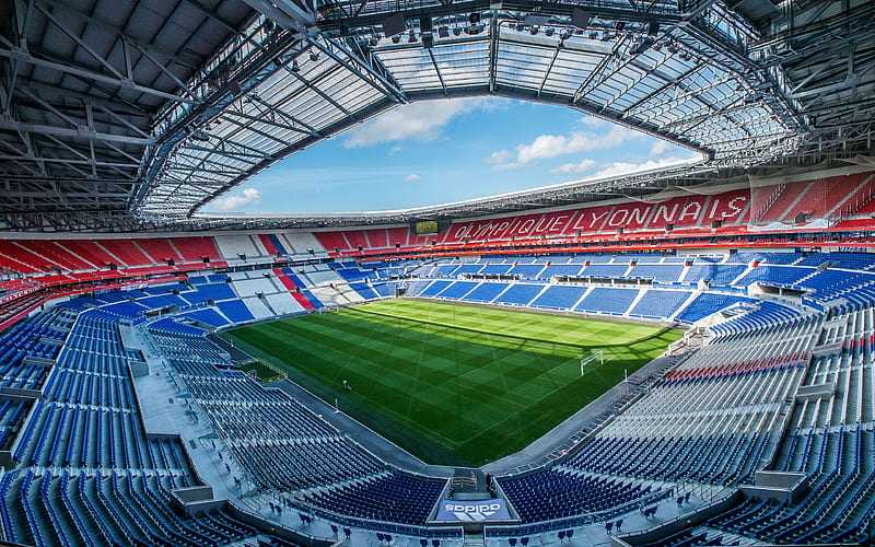 Parc Olympique Lyonnais, Lyon, football stadium, France, football lawn, Olympique Lyonnais Stadium, HD wallpaper