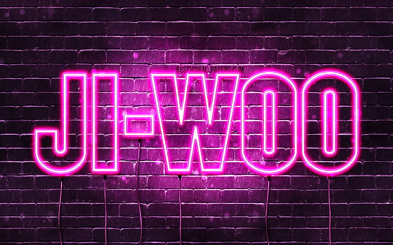 Ji-woo with names, female names, Ji-woo name, purple neon lights, Happy Birtay Ji-woo, popular south korean female names, with Ji-woo name, HD wallpaper