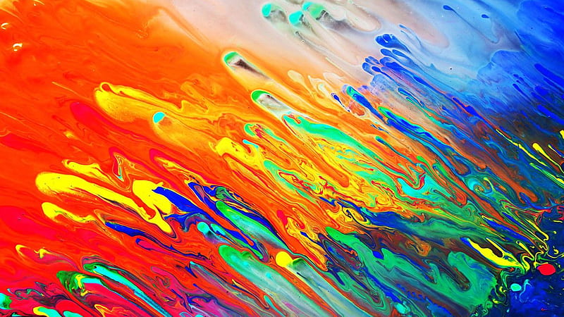 Dark Blue Green Yellow Red Pink Mixed Paint Liquid Stains Abstraction Liquid, HD wallpaper