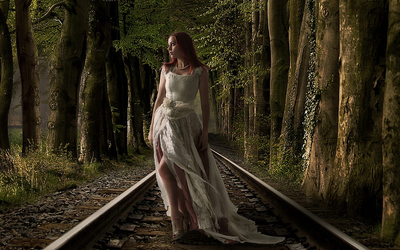 Lovely Girl, railway, model, woman, outdoor, HD wallpaper