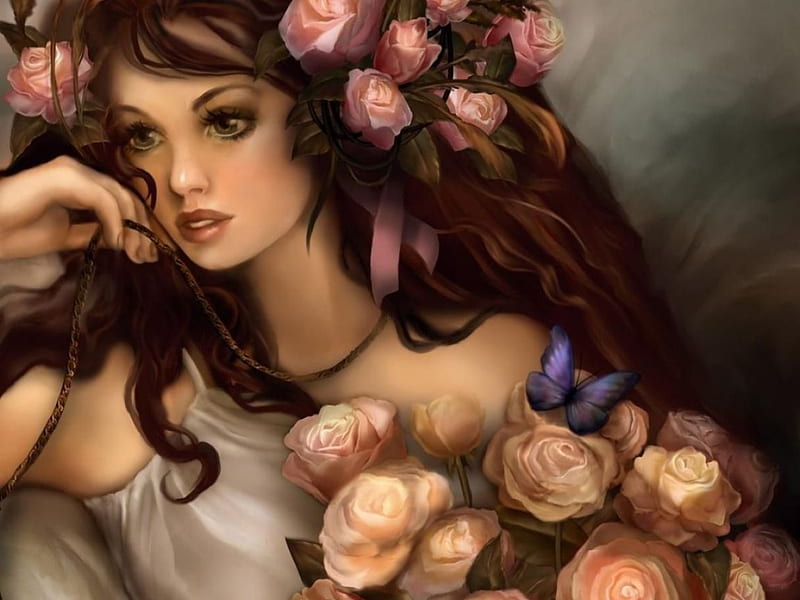 Dziewczyna-Fantasy, reka, kobieta, roze, kolorowe, HD wallpaper
