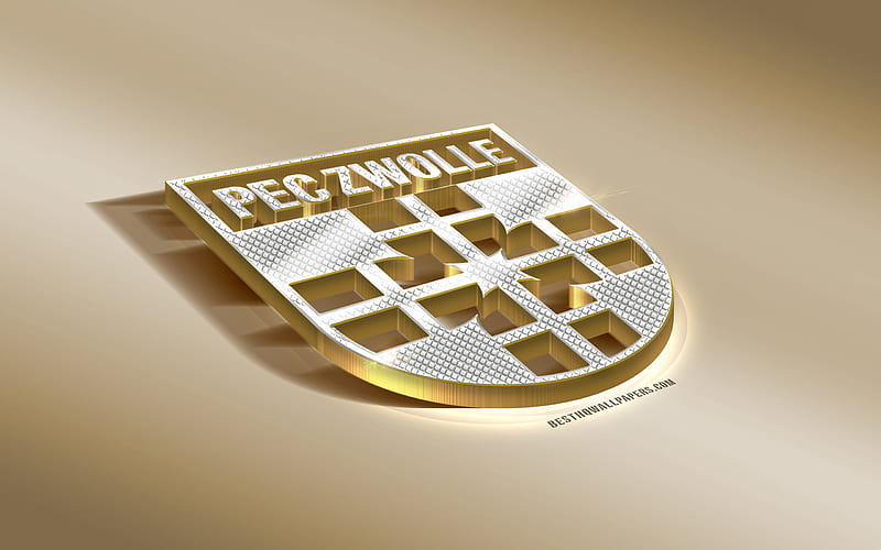 PEC Zwolle, Dutch football club, golden silver logo, Zwolle, Netherlands, Eredivisie, 3d golden emblem, creative 3d art, football, HD wallpaper