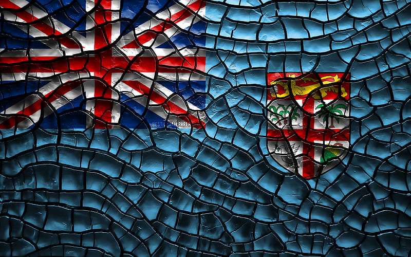 Flag of Fiji cracked soil, Oceania, Fiji flag, 3D art, Fiji, Oceanian countries, national symbols, Fiji 3D flag, HD wallpaper