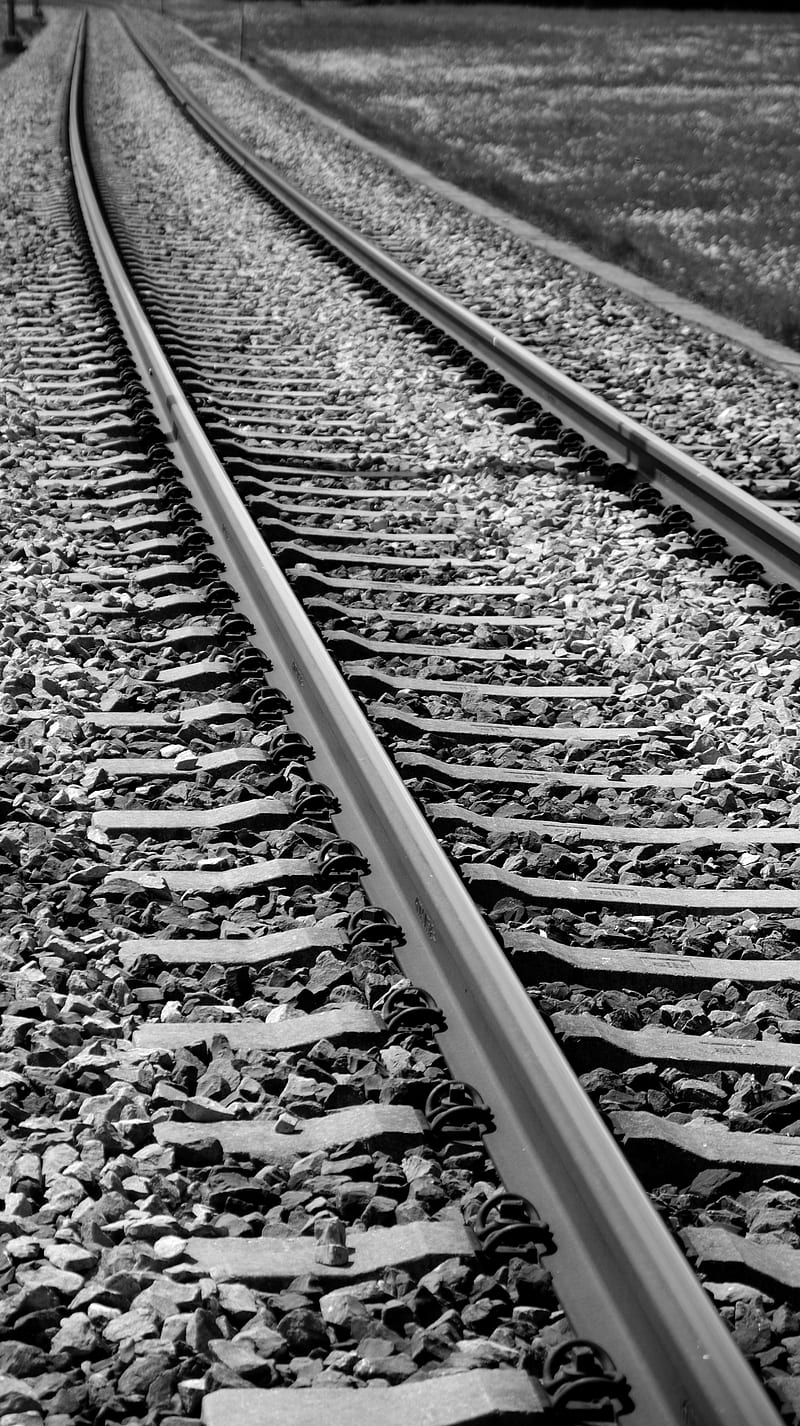 Parallel Lives, black white, train tracks, HD phone wallpaper